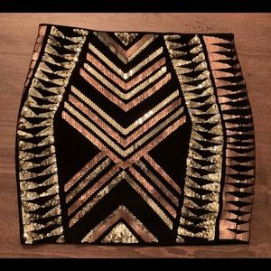 Express Mini Black and Gold Sequin Skirt
